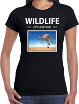 Dieren foto t-shirt Kangoeroe - zwart - dames - wildlife of the world - cadeau shirt Kangoeroes liefhebber 2XL