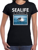 Dieren foto t-shirt Orkas - zwart - dames - sealife of the world - cadeau shirt Orka liefhebber S