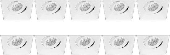 Spot Armatuur 10 Pack – Proma Nivas Pro – GU10 Fitting – Inbouw Vierkant – Mat Wit – Aluminium – Trimless – Kantelbaar – 150mm
