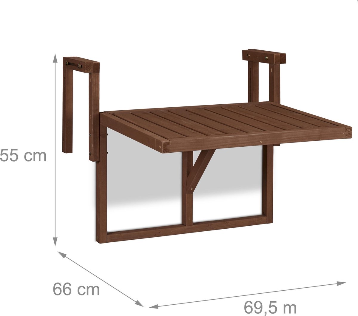 balkontafel inklapbaar - 60 x 45 cm - hoogte verstelbaar - klaptafel - hangtafel - donkerbruin thumbnail 3