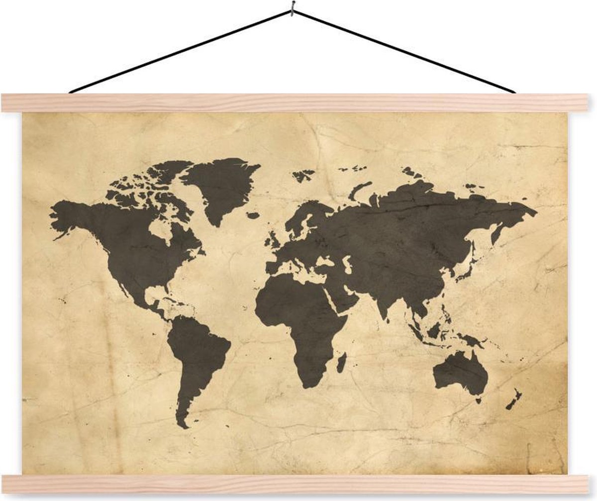 Afbeelding van product TextilePosters  Schoolplaat - Wereldkaart - Sepia - Vintage - 60x40 cm - Blanke latten