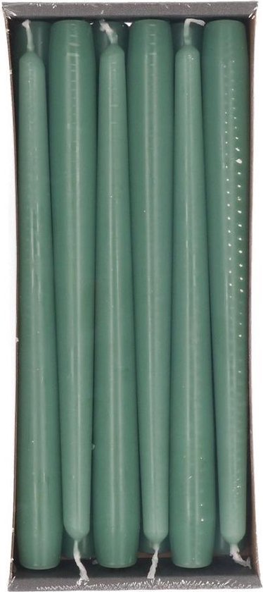 36x Groene dinerkaarsen 25 cm 8 branduren - Geurloze kaarsen groen - Tafelkaarsen/kandelaarkaarsen