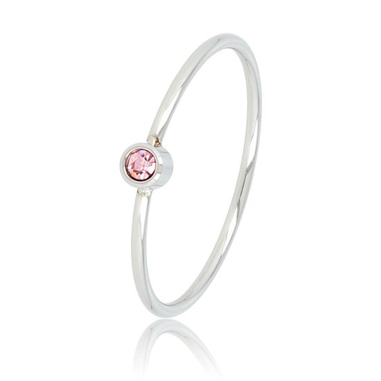 *My Bendel - Fijne ring zilverkleurig met roze glassteen - Aanschuifring met roze glassteen, gemaakt van mooi blijvend edelstaal - Met luxe cadeauverpakking
