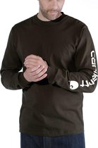 Carhartt T-Shirt - Lange Mouw - Sleeve Logo - Antraciet/Peat - Maat S (valt als M)