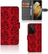 GSM Hoesje Geschikt voor Samsung Galaxy S21 Ultra Mobiel Bookcase Red Roses