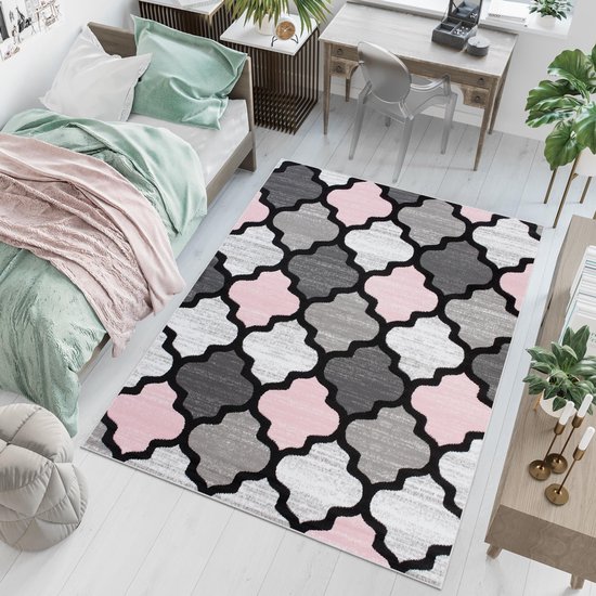 Tapiso Pinky Vloerkleed Woonkamer Slaapkamer Marokkaans Patroon Tiener Kleurrijk Design Trendy Praktisch Interieur Duurzaam Hoogwaardig Tapijt Maat - 120 x 170 cm