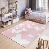 Tapiso Pinky Vloerkleed Speelkleed Woonkamer Slaapkamer Kinderkamer Babykamer Roze Creme Design Interieur Duurzaam Hoogwaardig Kindertapijt Maat - 160 x 220 cm