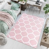 Tapiso Pinky Vloerkleed Woonkamer Slaapkamer Marokkaans Patroon Tiener Roze Design Trendy Sfeervol Interieur Duurzaam Hoogwaardig Tapijt Maat - 140 x 200 cm