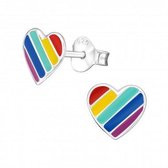 Oorbellen meisje | Zilveren kinderoorbellen | Zilveren oorstekers, hart in regenboogkleuren