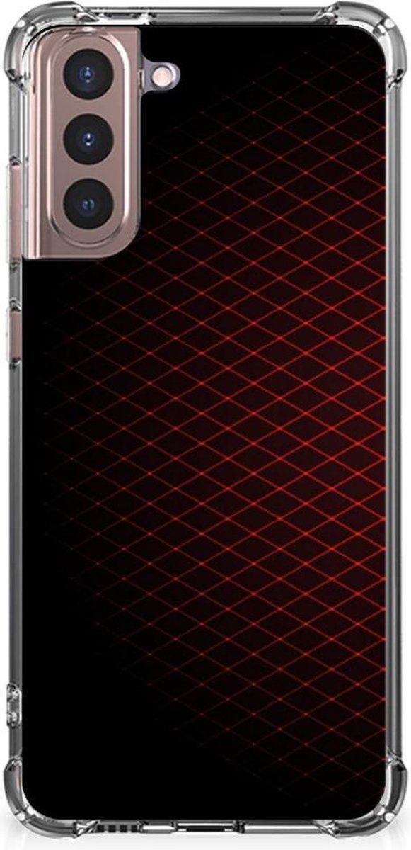 Samsung Galaxy S21 Plus Doorzichtige Silicone Hoesje Geruit Rood