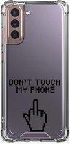 Smartphonehoesje Samsung Galaxy S21 Plus Telefoon Hoesje met doorzichtige rand Finger Don't Touch My Phone