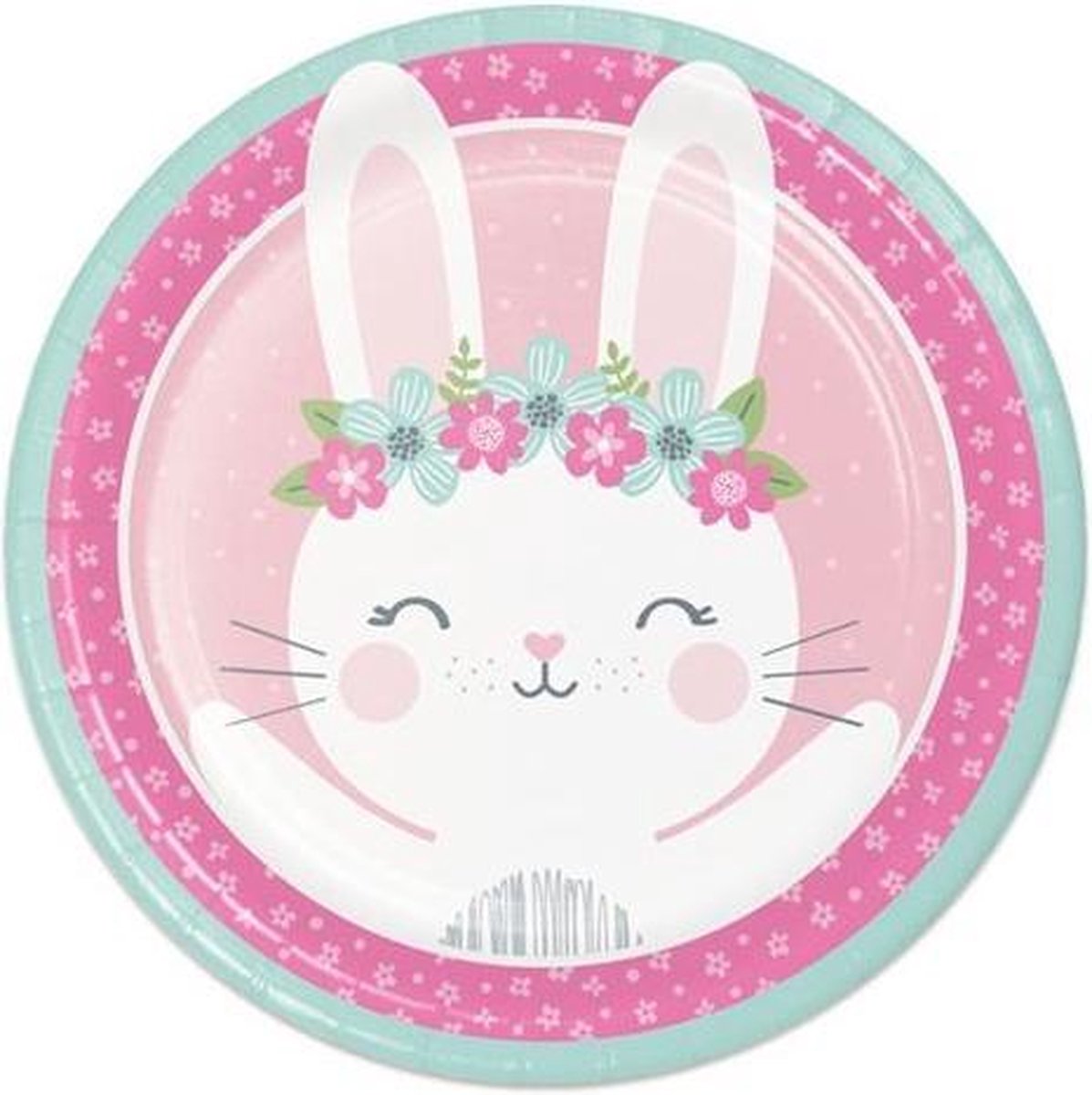 Witbaard Feestborden Bunny 23 Cm Karton Wit/roze 8 Stuks