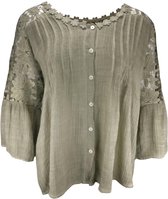 Blouse - katoen, met kant en plooitjes -  maat 36-42