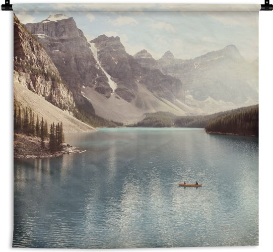 Tapisserie Lac Moraine - Le lac Moraine canadien avec la vallée près du lac Louise Tapisserie coton 180x180 cm - Tapisserie avec photo