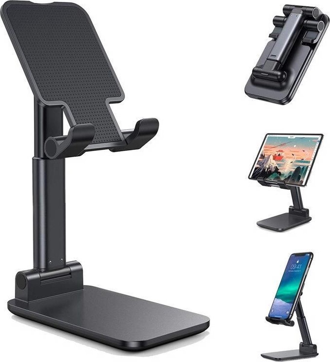 Telefoon/tablethouder Opvouwbaar en Verstelbaar Zwart