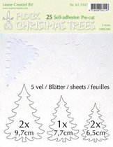 LeCrea - Flock paper Xmas trees wit, 25 pre-cut & adhesive 61.1147 15x15cm