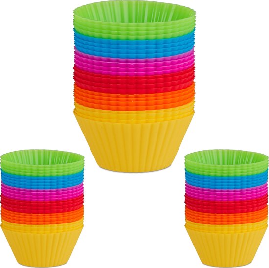 Relaxdays 72x cupcake vormpjes siliconen - muffinvormpjes - muffin bakvorm – kleurrijk