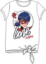 Miraculous Ladybug T-shirt - LOVE met knoop - wit - maat 110 (5 jaar)