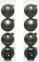 8x stuks kerstballen antraciet (warm grey) van glas 10 cm - mat/glans - Kerstversiering/boomversiering