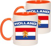 Set van 2x stuks 1x Holland vlag beker / mok - Nederland - 300 ml keramiek - Koningsdag, oranje fans/supporters feestartikelen