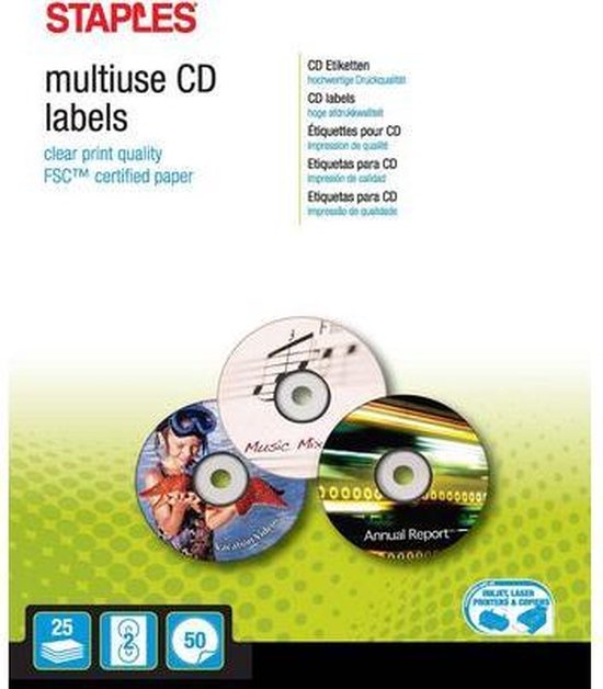 Staples Étiquettes CD / DVD 117 mm, blanc (paquet de 50) | bol.com