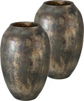 2x stuks antiek bronzen decoratieve bloemenvaas van glas 23.5 x 15 cm - Bloemen/takken bloemenvaas voor binnen gebruik