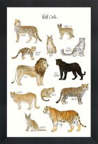 JUNIQE - Poster in houten lijst Wilde katten illustratie -30x45 /Bruin