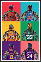 JUNIQE - Poster met kunststof lijst NBA-legendes pop art -13x18