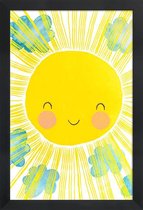 JUNIQE - Poster met houten lijst Zon kinderkamer illustratie -13x18