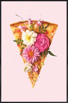 JUNIQE - Poster met kunststof lijst Floral Pizza -13x18 /Bruin & Roze