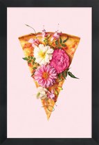 JUNIQE - Poster met houten lijst Floral Pizza -13x18 /Bruin & Roze