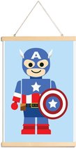 JUNIQE - Posterhanger Capitan America Speelgoed -60x90 /Blauw & Rood