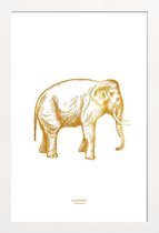 JUNIQE - Poster met houten lijst Elephant gouden -13x18 /Goud & Wit