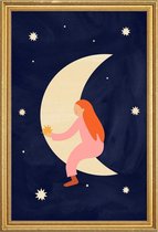 JUNIQE - Poster met houten lijst Lullaby Moon -30x45 /Ivoor & Zwart