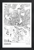 JUNIQE - Poster met houten lijst Hamburg kaart -13x18 /Wit & Zwart