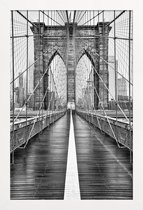 JUNIQE - Poster in houten lijst Brooklyn Bridge -60x90 /Wit & Zwart