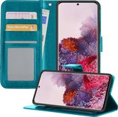 Hoesje Geschikt voor Samsung S20 Hoesje Book Case Hoes Wallet Cover - Hoes Geschikt voor Samsung Galaxy S20 Hoesje Bookcase Hoes - Turquoise