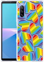 Sony Xperia 10 III Hoesje Regenboog Hartjes Designed by Cazy