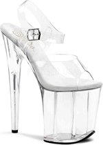 Pleaser - FLAMINGO-808 Sandaal met enkelband, Paaldans schoenen - Paaldans schoenen - 39 Shoes - Transparant/Zilverkleurig