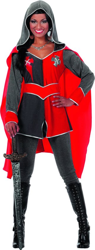 Wilbers & Wilbers - Middeleeuwse & Renaissance Strijders Kostuum - Ridders Delight Ridderdame Gwen Grijs / Rood - Vrouw - Rood - Maat 36 - Carnavalskleding - Verkleedkleding