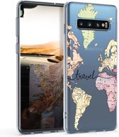 kwmobile telefoonhoesje voor Samsung Galaxy S10 - Hoesje voor smartphone in zwart / meerkleurig / transparant - Travel Wereldkaart design