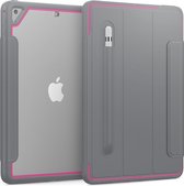 Apple iPad 9.7 2017/2018 Hoes - Tri-Fold Book Case met Transparante Back Cover en Pencil Houder - Roze/Grijs
