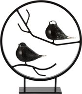 J-Line Beeld Ring met 2 Vogels op Voet Zwart
