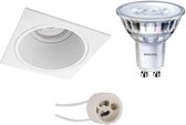 LED Spot Set - Pragmi Minko Pro - GU10 Fitting - Inbouw Vierkant - Mat Wit - Verdiept - 90mm - Philips - SceneSwitch 827 36D - 1.5W-5W - Warm Wit 2200K-2700K - Dimbaar - BSE