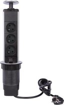 Perel Pop-upstekkerdoos, 3 stopcontacten met penaarde (type E), montagegat 71 mm, gebruik binnenshuis, zwart/grijs