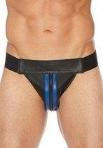 Plain Front With Zip Jock - Leather - Black/Blu -