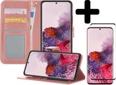 Hoesje Geschikt voor Samsung S20 Hoesje Book Case Hoes Wallet Cover Met Screenprotector - Hoes Geschikt voor Samsung Galaxy S20 Hoesje Bookcase Hoes - Rosé goud