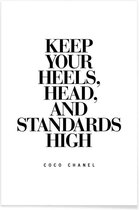 JUNIQE - Poster Keep Your Heels - Citaat van Coco Chanel -20x30 /Wit &