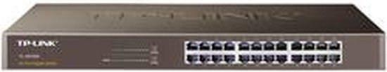 Een TP-Link TL-SG1024 24-poorts Gigabit Switch met 24 ethernetpoorten.