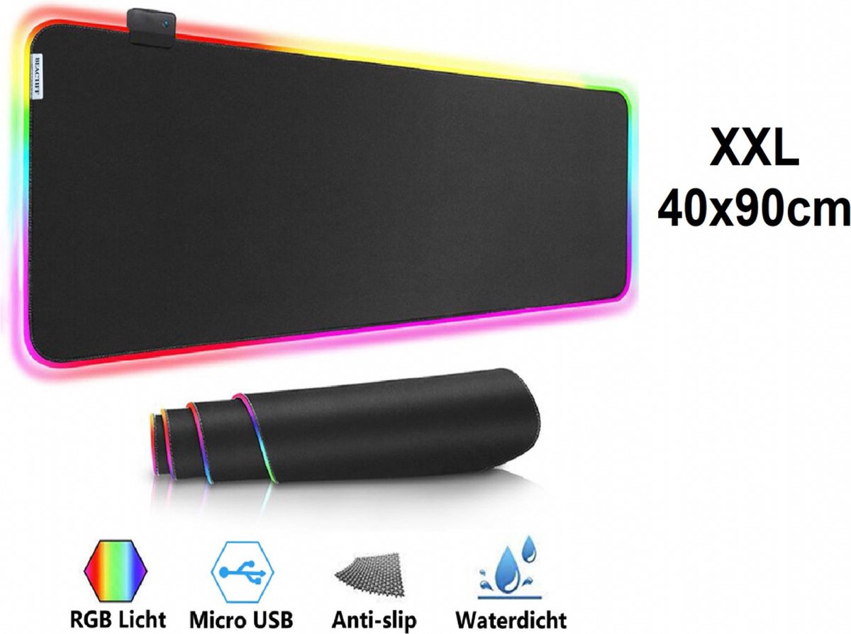 Muismat Gaming XXL RGB LED 90x40cm bureau onderlegger | RGB Gaming Muismat | Mousepad | Pro RGB LED Muismat XXL | Anti-slip | Desktop Mat | LED | Computer Mat - Beactiff